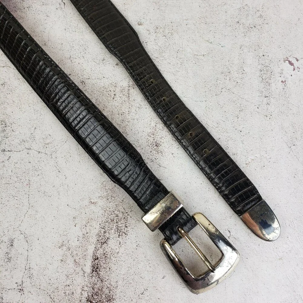 Vintage Brighton ONYX Leather Belt Western Black Croc Texture Patina Rustic Boho